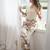 Women’s cream floral magic slub cotton kurta set with statement sleeves and flowing wide-leg palazzo