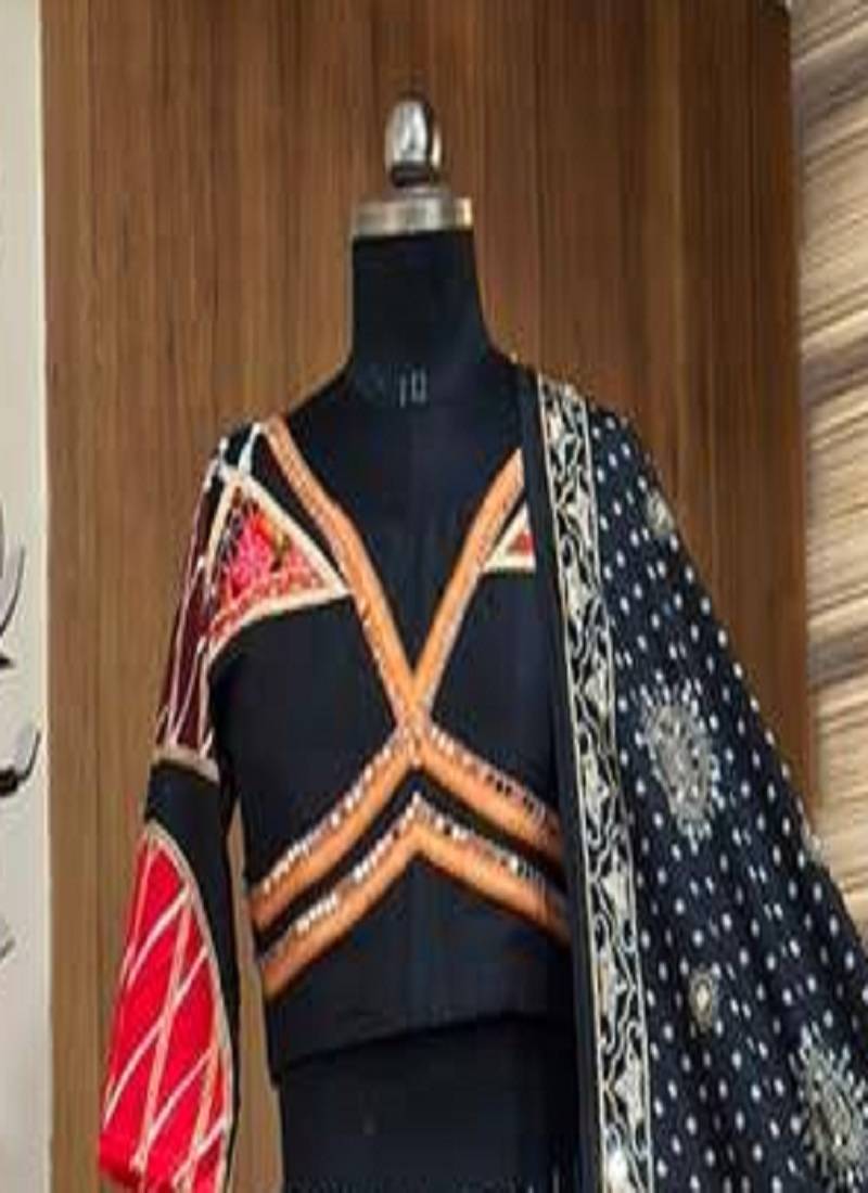 Black Color Mirror with Dori & Latkan Work Navratri Lahenga Choli Set