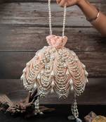 Blush pink embroidered suede potli bag