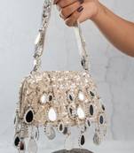 Silver embroidered silk clutch