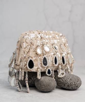 Silver embroidered silk clutch 2