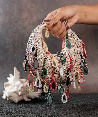 Off white embroidered silk clutch 2