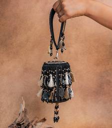 Black embroidered velvet bucket potli bag