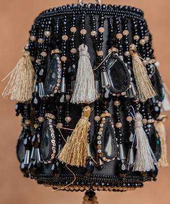 Black embroidered velvet bucket potli bag 3