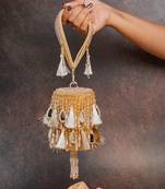 Gold embroidered velvet bucket potli bag