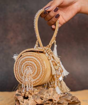 Gold embroidered velvet bucket potli bag 3