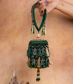 Emerald green embroidered velvet buket potli bag