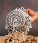 Silver embroidered velvet bucket potli bag