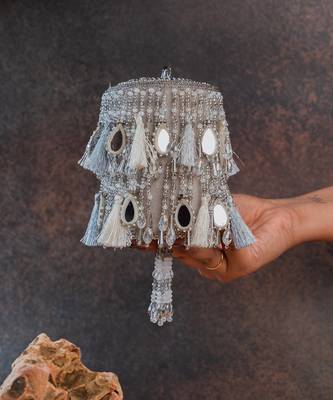 Silver embroidered velvet bucket potli bag 5