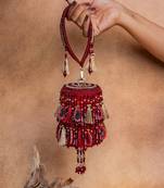 Red embroidered velvet bucket potli bag