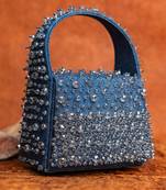 Denim blue beaded embroidered hand bag