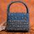 Denim blue beaded embroidered hand bag