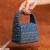 Denim blue beaded embroidered hand bag