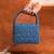 Denim blue beaded embroidered hand bag