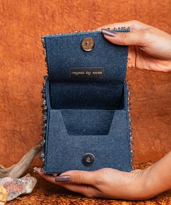 Denim blue beaded embroidered hand bag 5