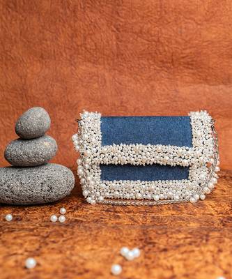 Denim blue beaded embroidered clutch 2