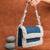 Denim blue beaded embroidered clutch