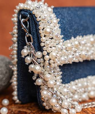 Denim blue beaded embroidered clutch 5