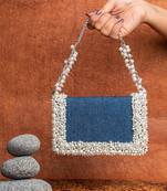 Denim blue beaded embroidered clutch