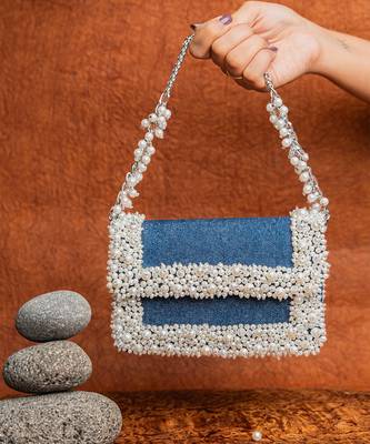 Denim blue beaded embroidered clutch 2
