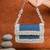 Denim blue beaded embroidered clutch