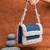 Denim blue beaded embroidered clutch