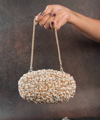 White pearl embroidered silk clutch 1