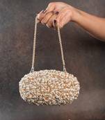 White pearl embroidered silk clutch