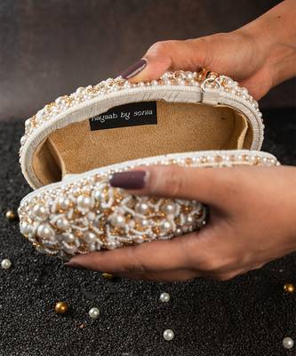 White pearl embroidered silk clutch 3