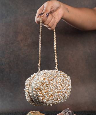 White pearl embroidered silk clutch 4