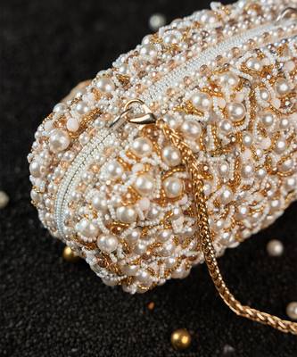 White pearl embroidered silk clutch 5