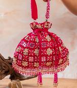 Hot pink embroidered velvet potli bag