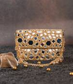 Gold mirror embroidered silk clutch