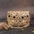 Gold mirror embroidered silk clutch