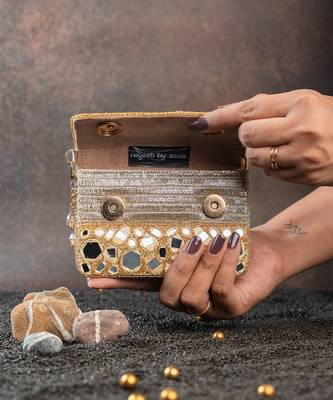 Gold mirror embroidered silk clutch 4