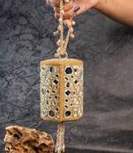 Gold mirror embroidered silk cylindrical bag