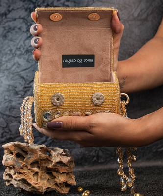 Gold mirror embroidered silk cylindrical bag 3