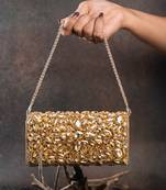 Gold kundan embroidered silk clutch