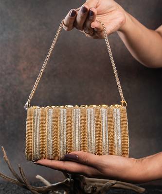 Gold kundan embroidered silk clutch 3