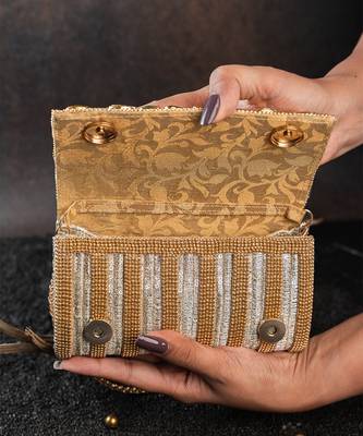 Gold kundan embroidered silk clutch 4
