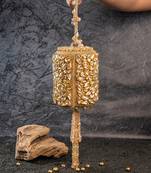 Gold kundan embroidered silk cylindrical bag