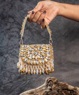 Dual tone diamond embroidered silk clutch 1