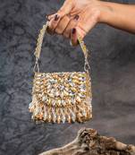Dual tone diamond embroidered silk clutch
