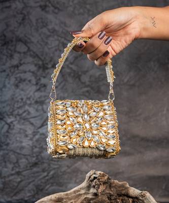 Dual tone diamond embroidered silk clutch 2