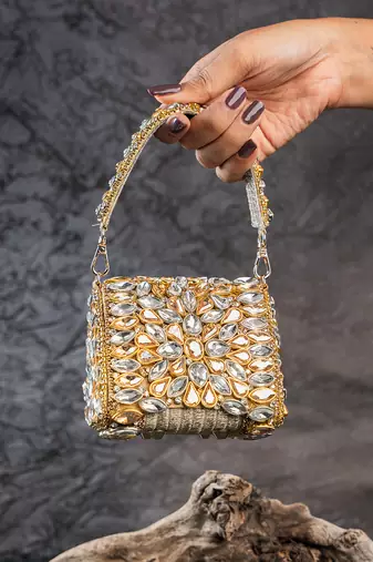 Dual tone diamond embroidered silk clutch