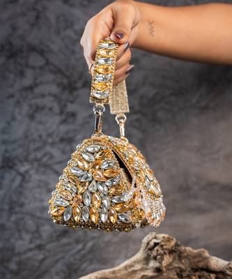 Dual tone diamond embroidered silk clutch 3