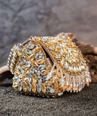 Dual tone diamond embroidered silk clutch 4