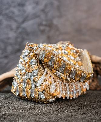 Dual tone diamond embroidered silk clutch 5