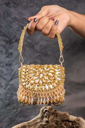 Gold diamond embroidered silk clutch
