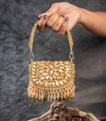 Gold diamond embroidered silk clutch